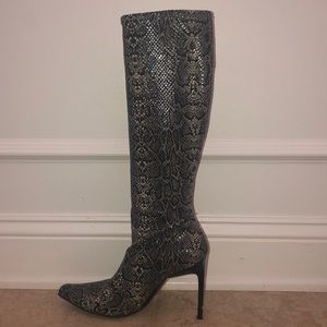 Casadei grey snakeskin high heel boots